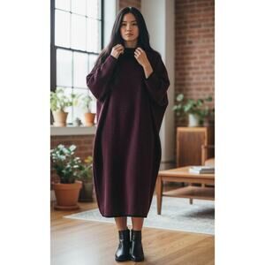 Rebecca Moses Minimalist Dolman Midi Dress Small 100% Wool Knit Sweater